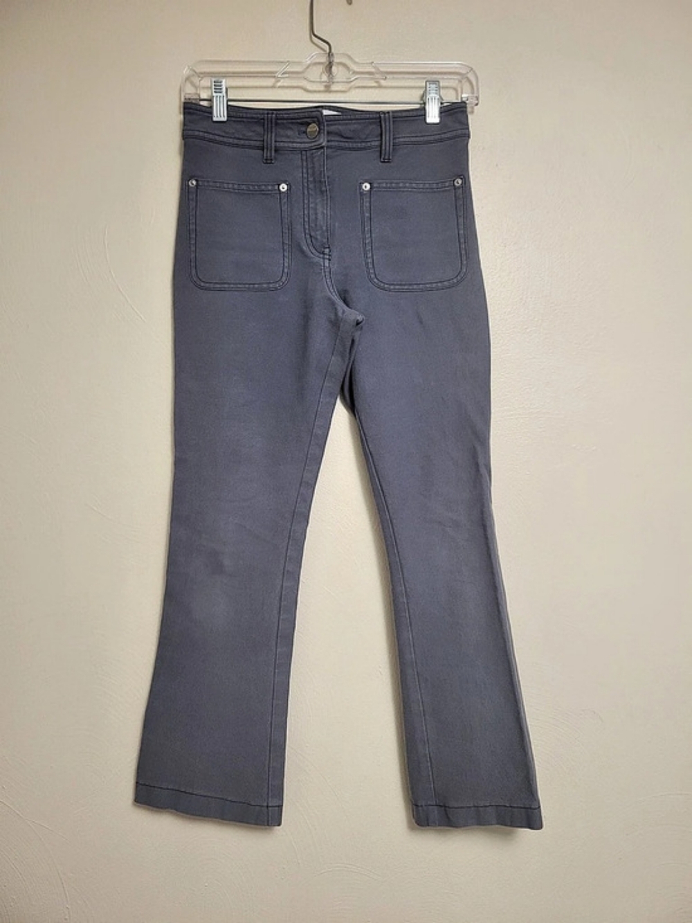 Derek Lam 10 Crosby Cropped Flare Patch Pocket Trousers  Slate Blue Size 0